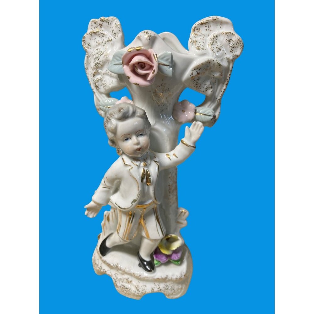 Porcelain Victorian Boy Flower With Flower Vase